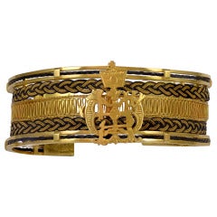 Haile Selassie Crested Gold and Elephant Hair Bangle Bracelet