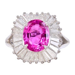 Natural Oval Pink Sapphire and Diamond Platinum Ballerina Ring