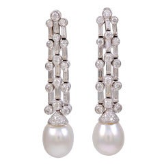 Pearl Diamond White Gold Chandelier Earrings