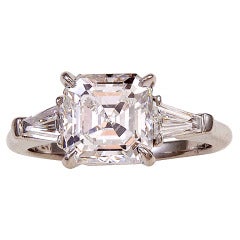 2.31ct Asscher Cut Diamond Ring with Tapered Baguettes