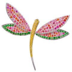 Diamond and Multicolor Stone White Gold Dragonfly Brooch and Pendant
