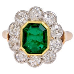 Emerald and Diamond Platinum and Gold Ring