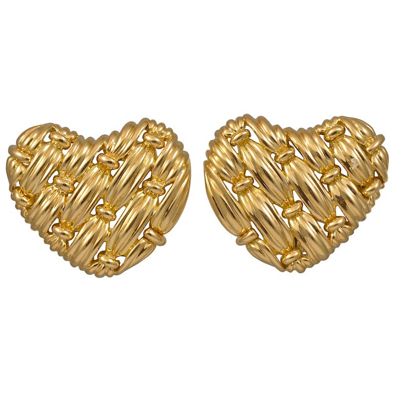 Tiffany & Co. Signature Series Woven Heart Gold Earrings