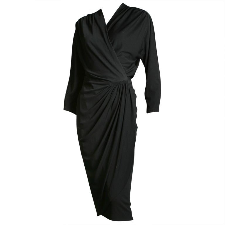 1950's French vampish black crepe sheath For Sale