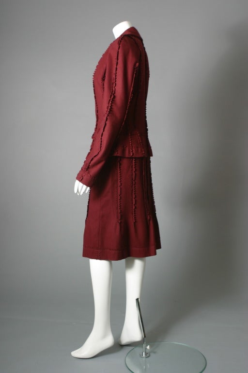 DIOR fancy burgundy wool suit and matching silk blouse In Excellent Condition For Sale In Newark, DE