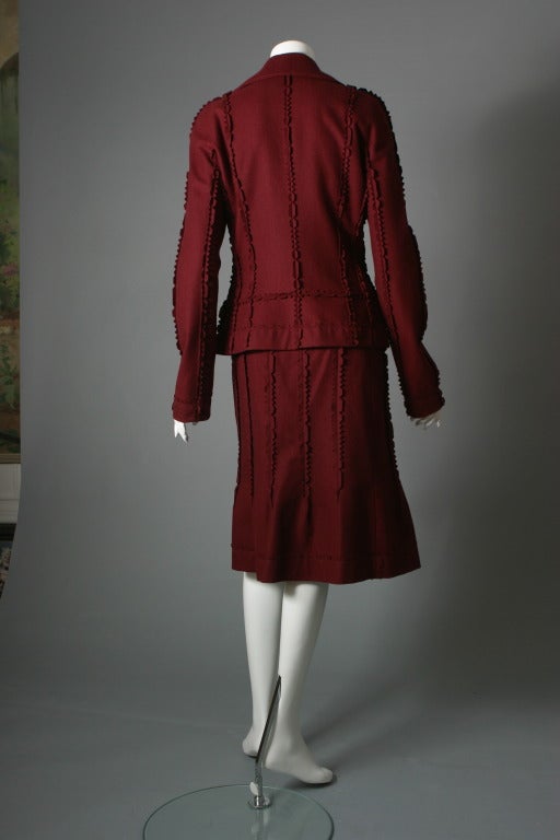 Women's DIOR fancy burgundy wool suit and matching silk blouse For Sale