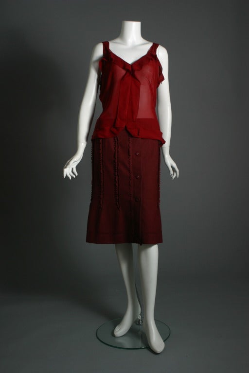 DIOR fancy burgundy wool suit and matching silk blouse For Sale 1