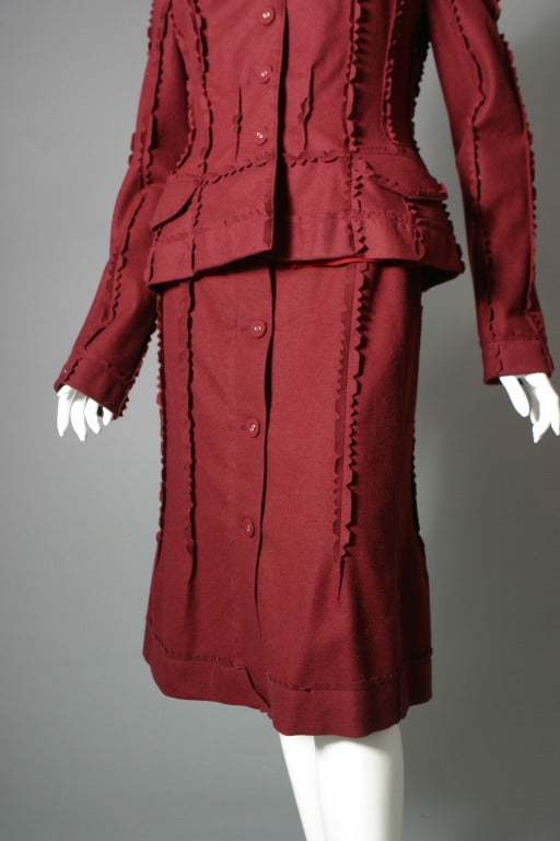 DIOR fancy burgundy wool suit and matching silk blouse For Sale 3
