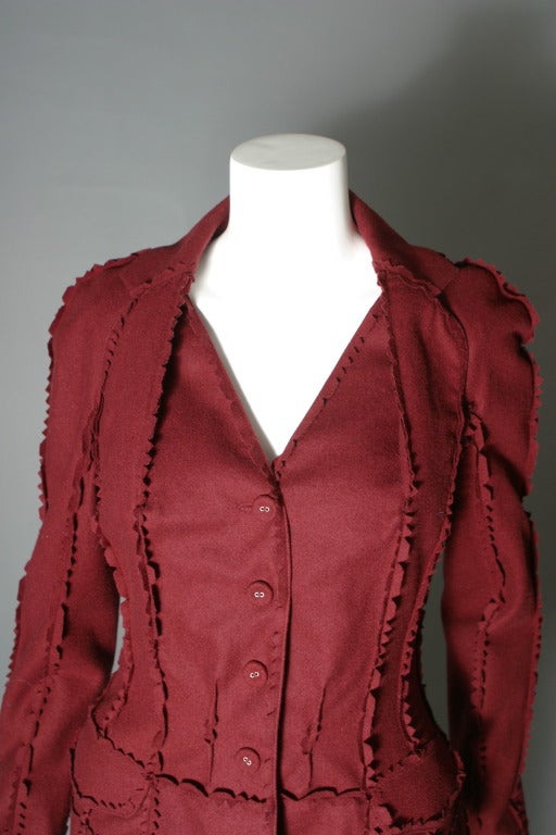 DIOR fancy burgundy wool suit and matching silk blouse For Sale 4