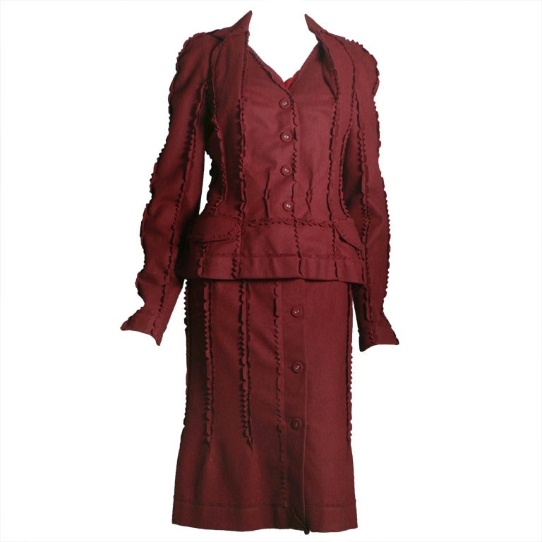 DIOR fancy burgundy wool suit and matching silk blouse For Sale