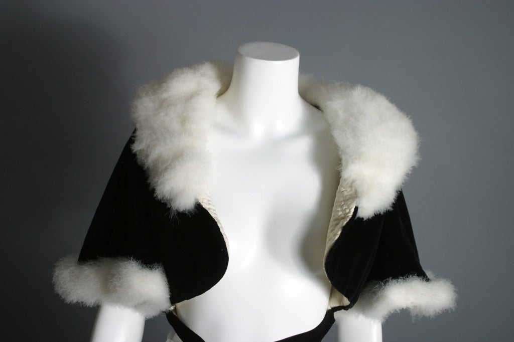 1950's French stunning swan down and velvet quilted bolero