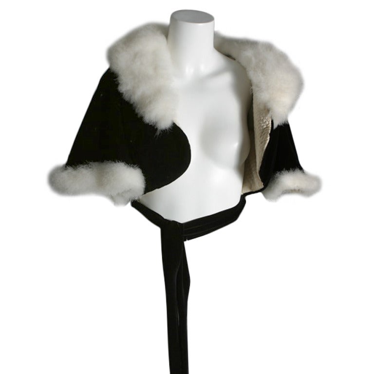 1950's French stunning swan down and velvet quilted bolero For Sale