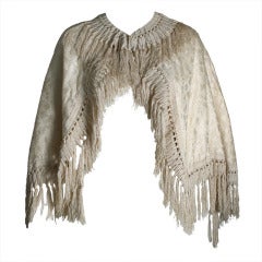 Antique 1860s French Ivory silk damask cape