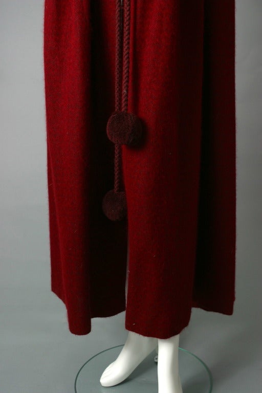Women's 1970s Yves Saint Laurent rive gauche maxi mohair crimson cape For Sale
