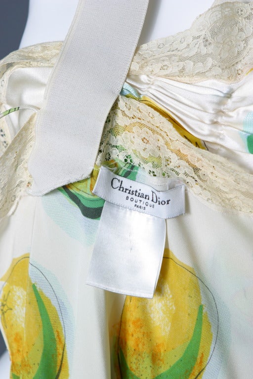 2004s Christian DIOR lemon print satin cocktail dress For Sale 6