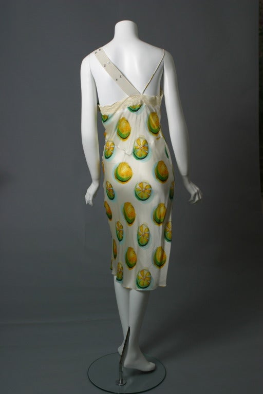 2004s Christian DIOR lemon print satin cocktail dress In Good Condition For Sale In Newark, DE