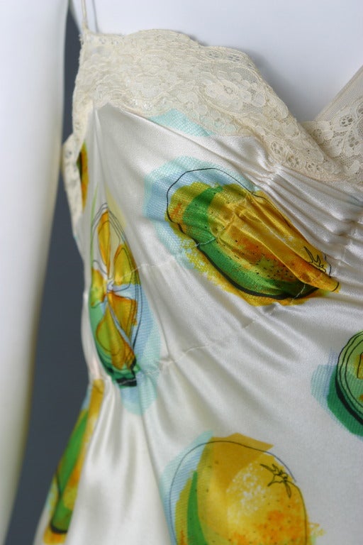 2004s Christian DIOR lemon print satin cocktail dress For Sale 1