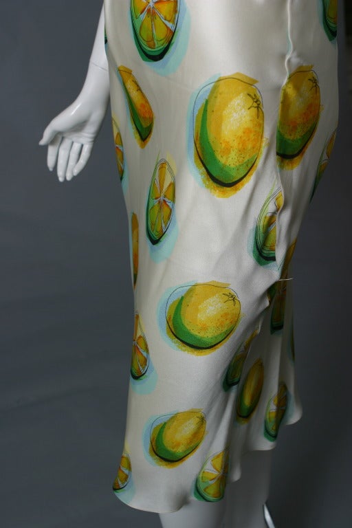 2004s Christian DIOR lemon print satin cocktail dress For Sale 3
