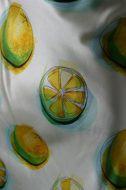 2004s Christian DIOR lemon print satin cocktail dress For Sale 5
