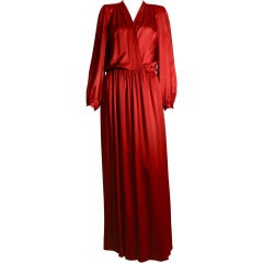 1980s Yves Saint Laurent red silk satin sheath