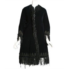 19th c. French exquisite black silk velvet embroidered mantle