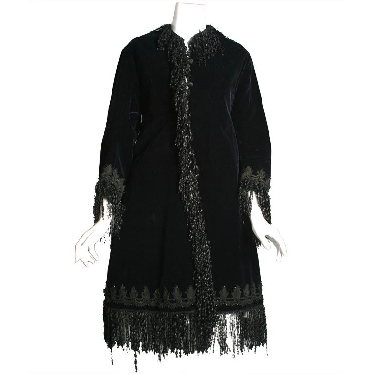 19th c. French exquisite black silk velvet embroidered mantle For Sale