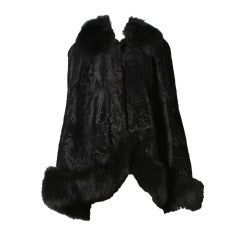 Vintage French black Breitschwanz and fox fur cape