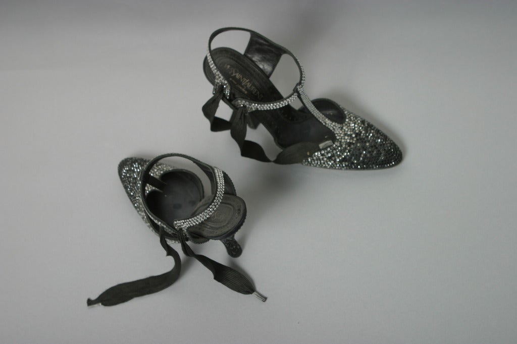 TOM FORD for YSL Swarovski crystals shimmering evening shoes Size 37 1/2 In Excellent Condition For Sale In Newark, DE