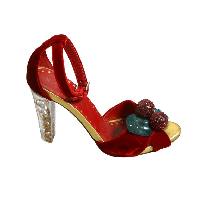 2003 TOM FORD FOR YSL Collector red velvet rhinestone heel sandals size 37  For Sale at 1stDibs