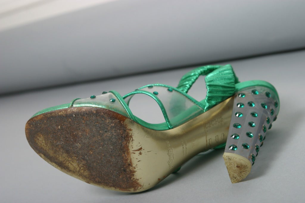 TOM FORD for YSL Collector emerald lame Swarovski crystals sandals Size 37 1/2 For Sale 2