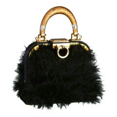 DIOR ultra Glamorous mini black satin and marabout feathers evening handbag