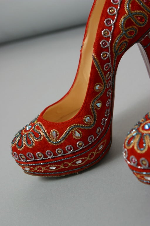 Women's Christian LOUBOUTIN fabulous rust suede pumps adorned with sequins Size 37 1/2 For Sale