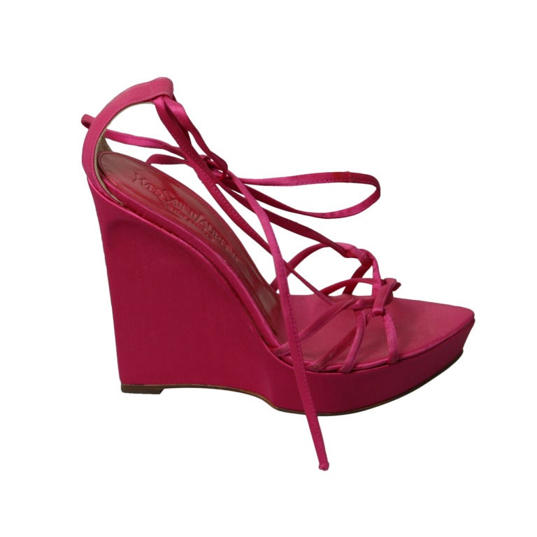 2000s TOM FORD for YSL hot pink silk satin wedged evening sandals size 37  For Sale at 1stDibs