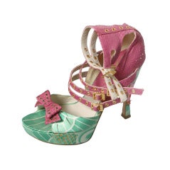 2003 DIOR by GALLIANO Iconic silk satin and pink python sandals size 38 1/2