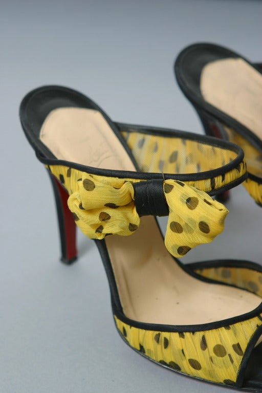 Christian LOUBOUTIN yellow and black polka dot chiffon mules size 37 1/2