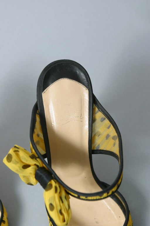 Christian LOUBOUTIN yellow and black polka dot chiffon mules size 37 1/2 For Sale 1
