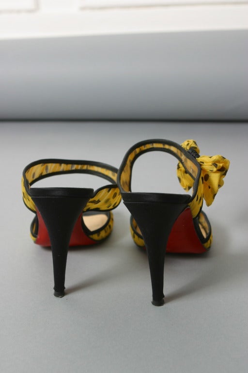 Christian LOUBOUTIN yellow and black polka dot chiffon mules size 37 1/2 For Sale 2