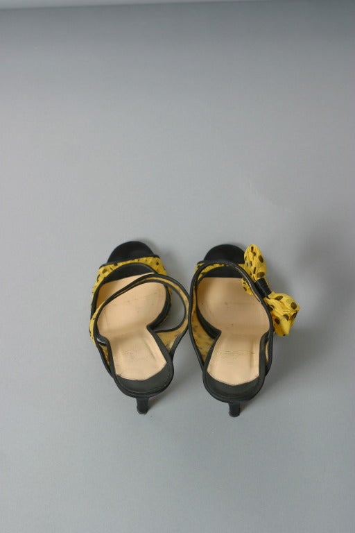 Christian LOUBOUTIN yellow and black polka dot chiffon mules size 37 1/2 For Sale 4