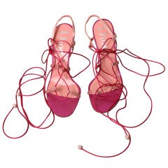 DIOR by GALLIANO, pink satin and Swarovski crystals evening sandals