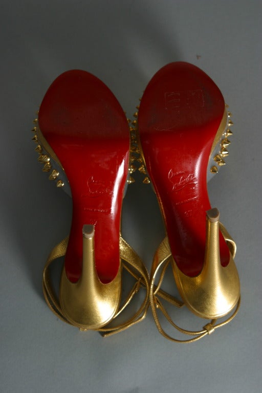 Christian LOUBOUTIN Stunning gold leather and spikes evening sandals size 37 For Sale 4