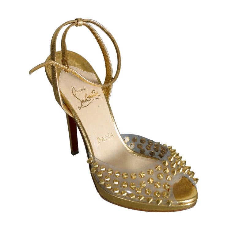 Christian LOUBOUTIN Stunning gold leather and spikes evening sandals size 37 For Sale