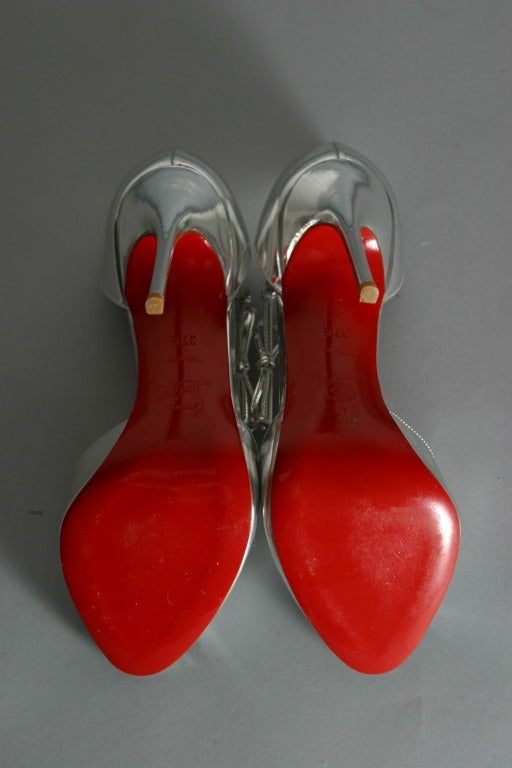 2012 LOUBOUTIN Gorgeous shinny silver calfskin mules For Sale 5