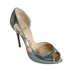 2012 LOUBOUTIN Gorgeous shinny silver calfskin mules