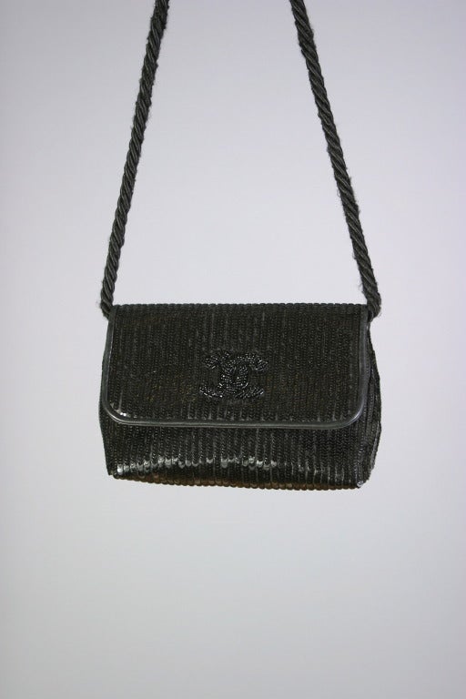 1985s Chanel micro sequined pouch on silk braid For Sale 3