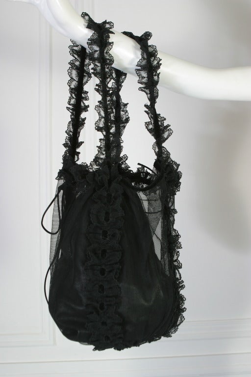 TOM FORD for YSL collector boudoir black net lace and leather hand bag In Excellent Condition For Sale In Newark, DE