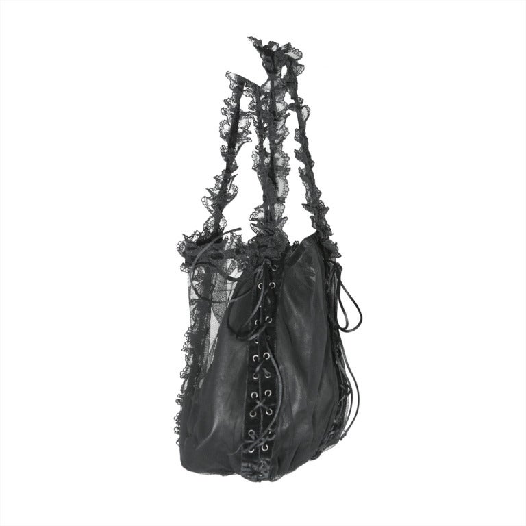 TOM FORD for YSL collector boudoir black net lace and leather hand bag For Sale