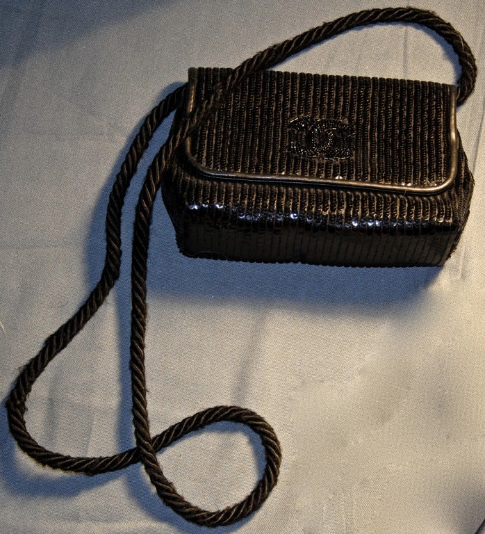 1985s Chanel micro sequined pouch on silk braid For Sale 1