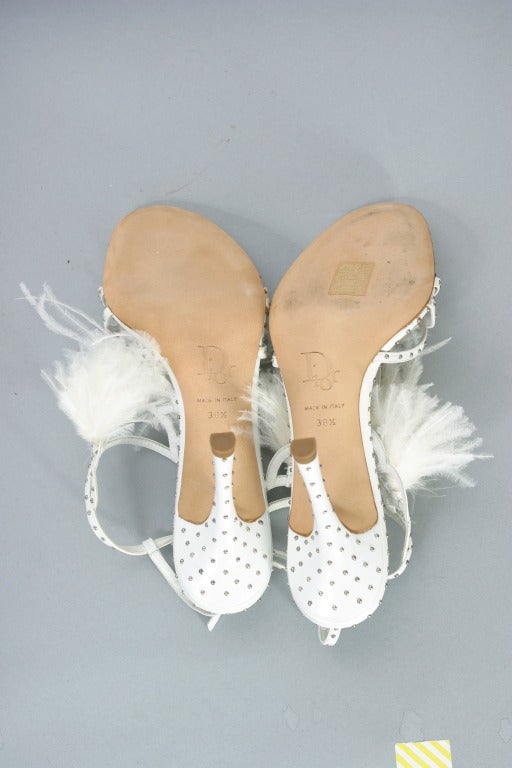DIOR exquisite new white ostrich feather and studded leather sandals size 38 1/2 For Sale 2