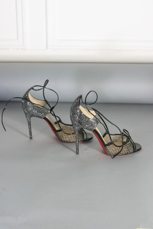 Women's Christian LOUBOUTIN glamorous black Swarovski crystals sandals size 37 1/2 For Sale