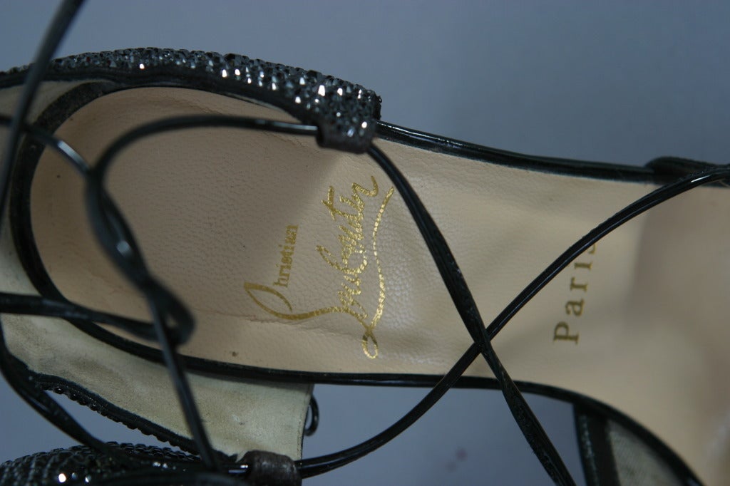 Christian LOUBOUTIN glamurosas sandalias negras con cristales de Swarovski talla 37 1/2 en venta 3